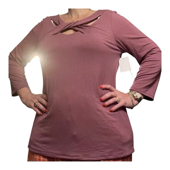 NWT Carmen Marc Valvo Women’s Rose Pink Tunic Top Stretchy Designer Blouse Sz XL - Picture 2 of 6